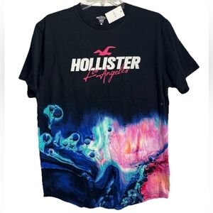HOLLISTER Los Angeles All Over Print LG Mens Black Tee Shirt Dye Sublimation New